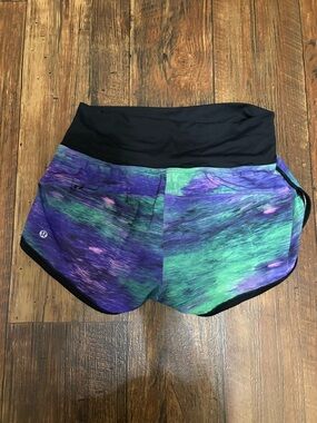 lululemon athletica Purple and Green Athletic Shorts with Black Waistband